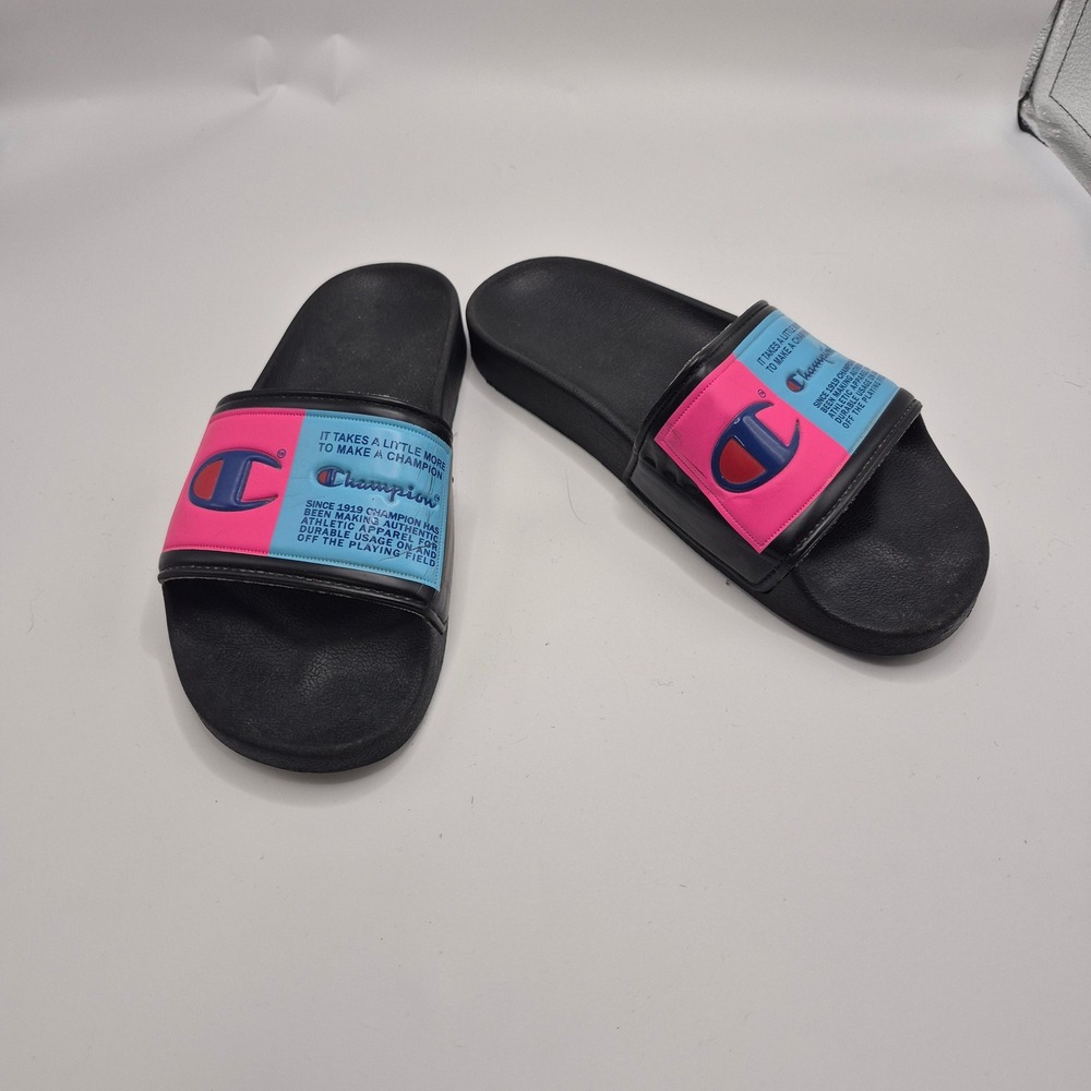 Champion IPO Jock Slides Pink Blue Black Womens 7 CP101622W Athletic Sandals